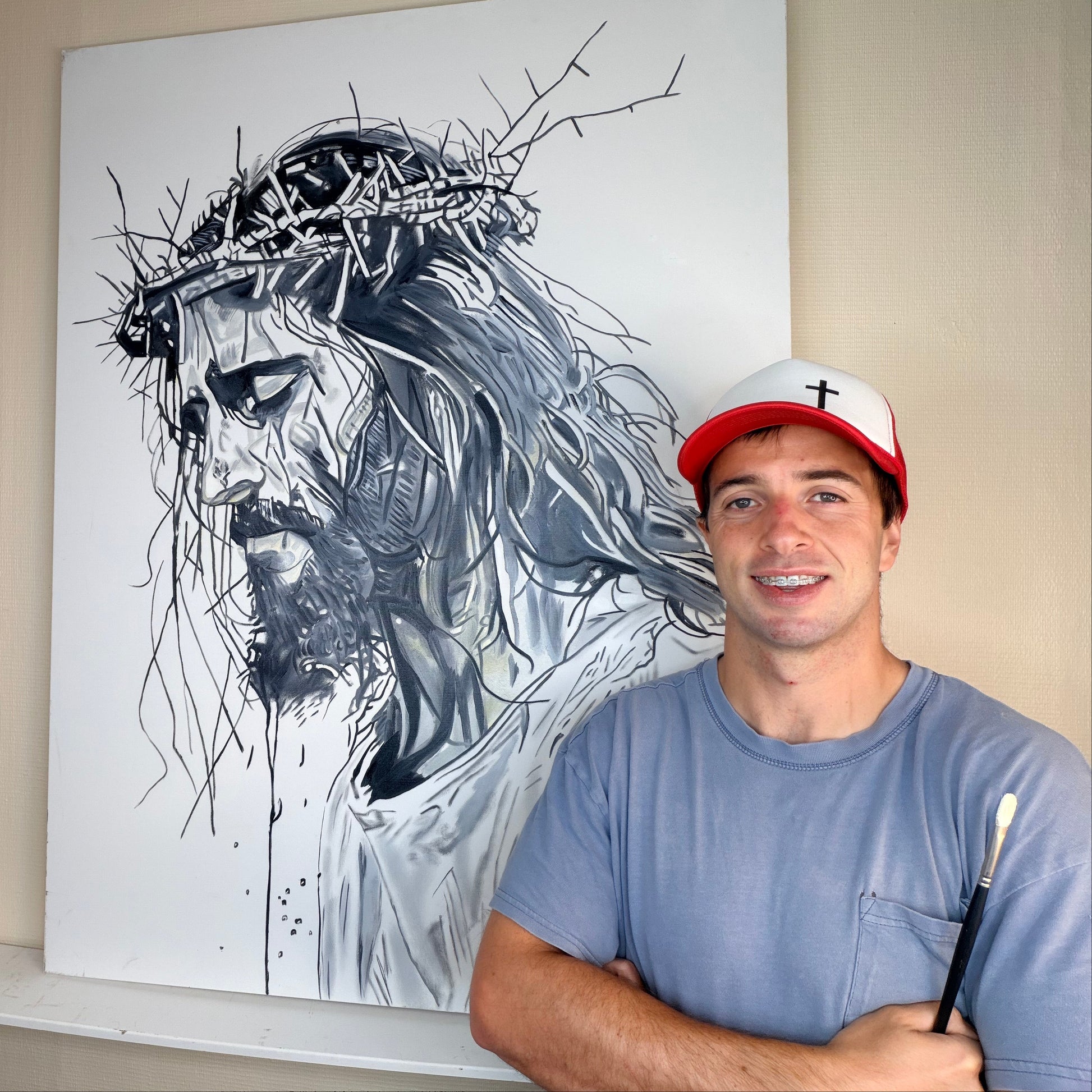 Camarillo Artist Warren Willowdale with Jesus Painting